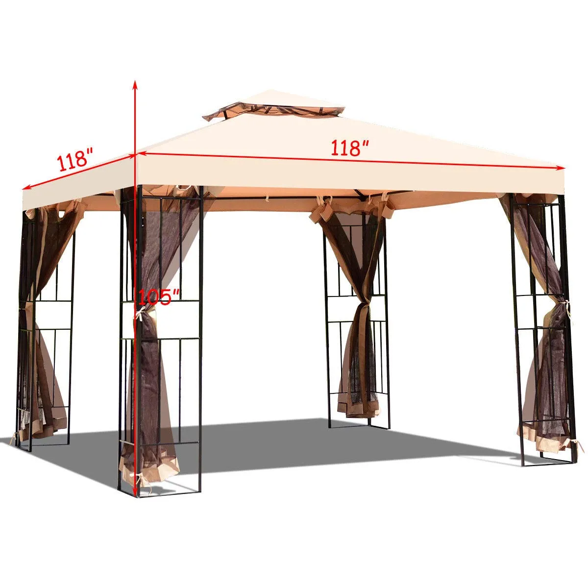 Tangkula Outdoor Canopy Gazebo Steel Frame Heavy Duty Garden Lawn Patio House Party Canopy Home Patio Garden Structures Gazebos W/Netting