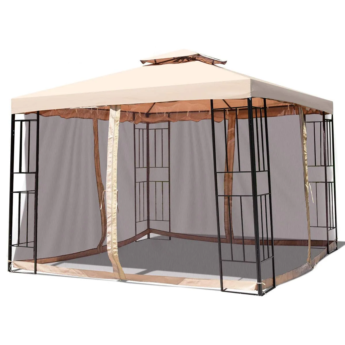 Tangkula Outdoor Canopy Gazebo Steel Frame Heavy Duty Garden Lawn Patio House Party Canopy Home Patio Garden Structures Gazebos W/Netting