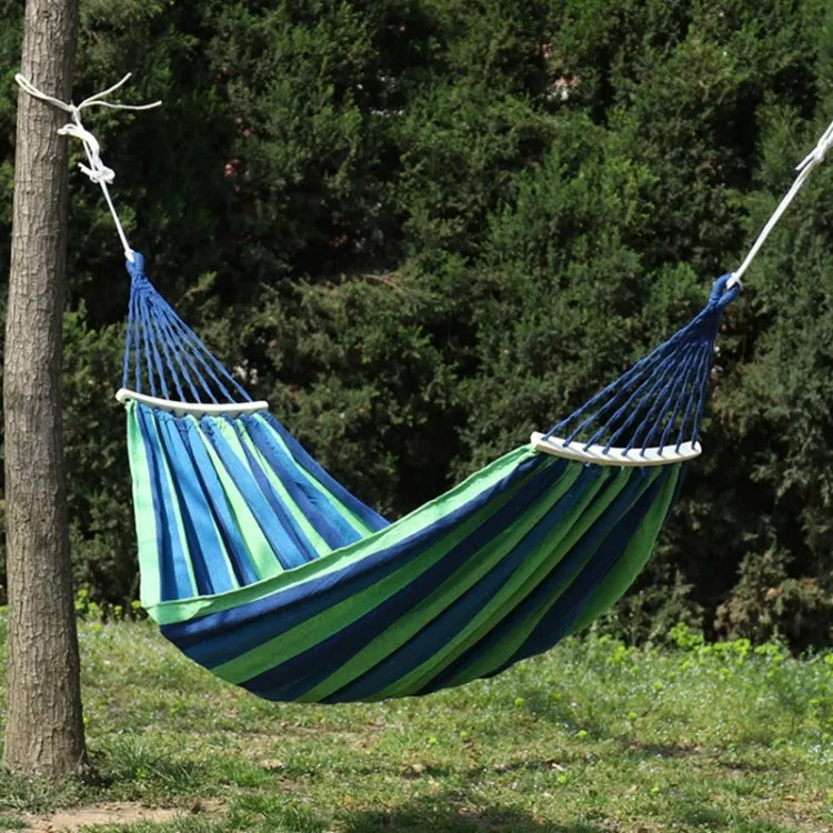 Thick Canvas Hammock Field Rollover Prevention Outdoor  Hammock Swing  260x150 With Stick (Blue Stripes)