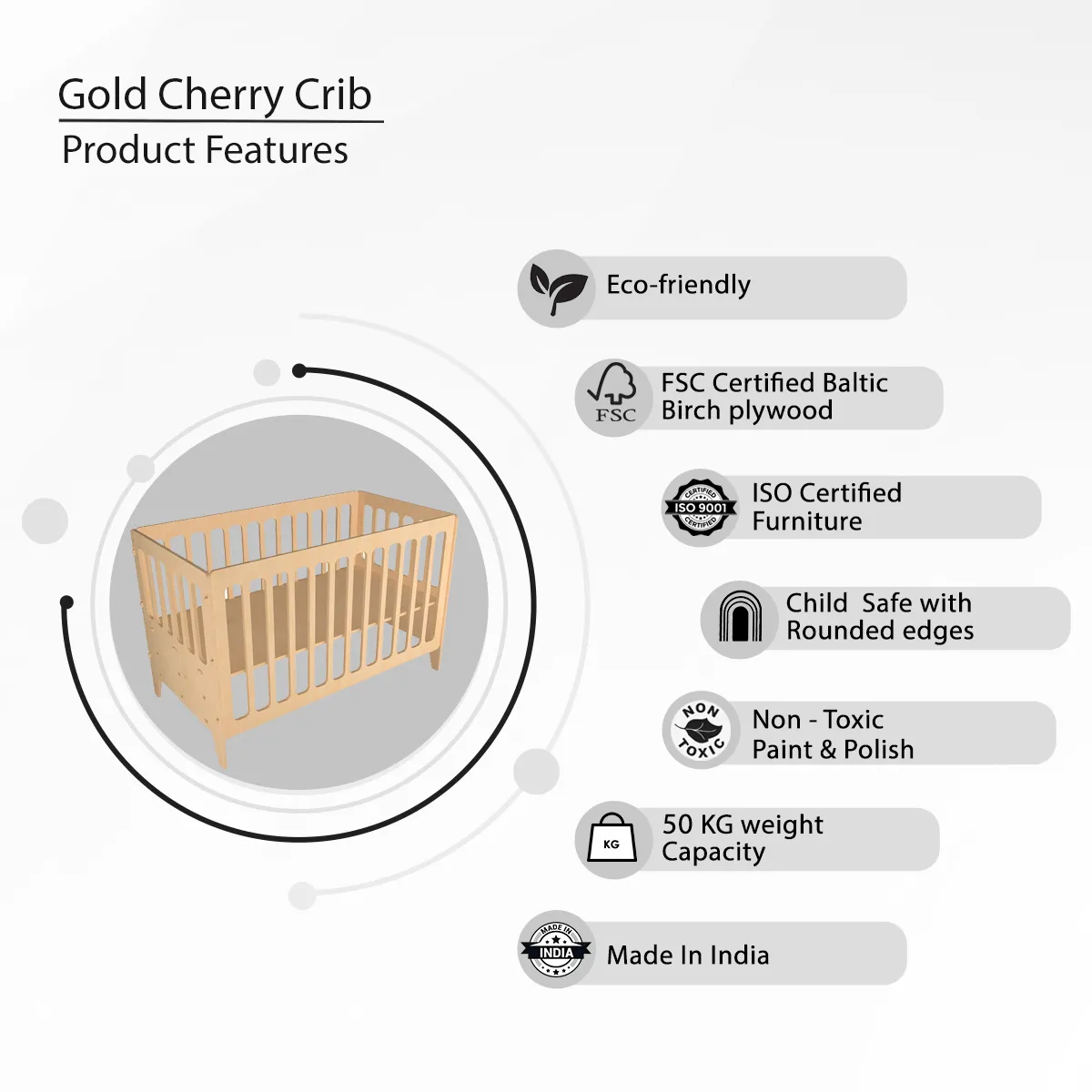 X&Y Large Gold Cherry Crib - Natural