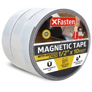 XFasten Magnetic Tape, 1/2-Inch x 10-Foot, Pack of 3